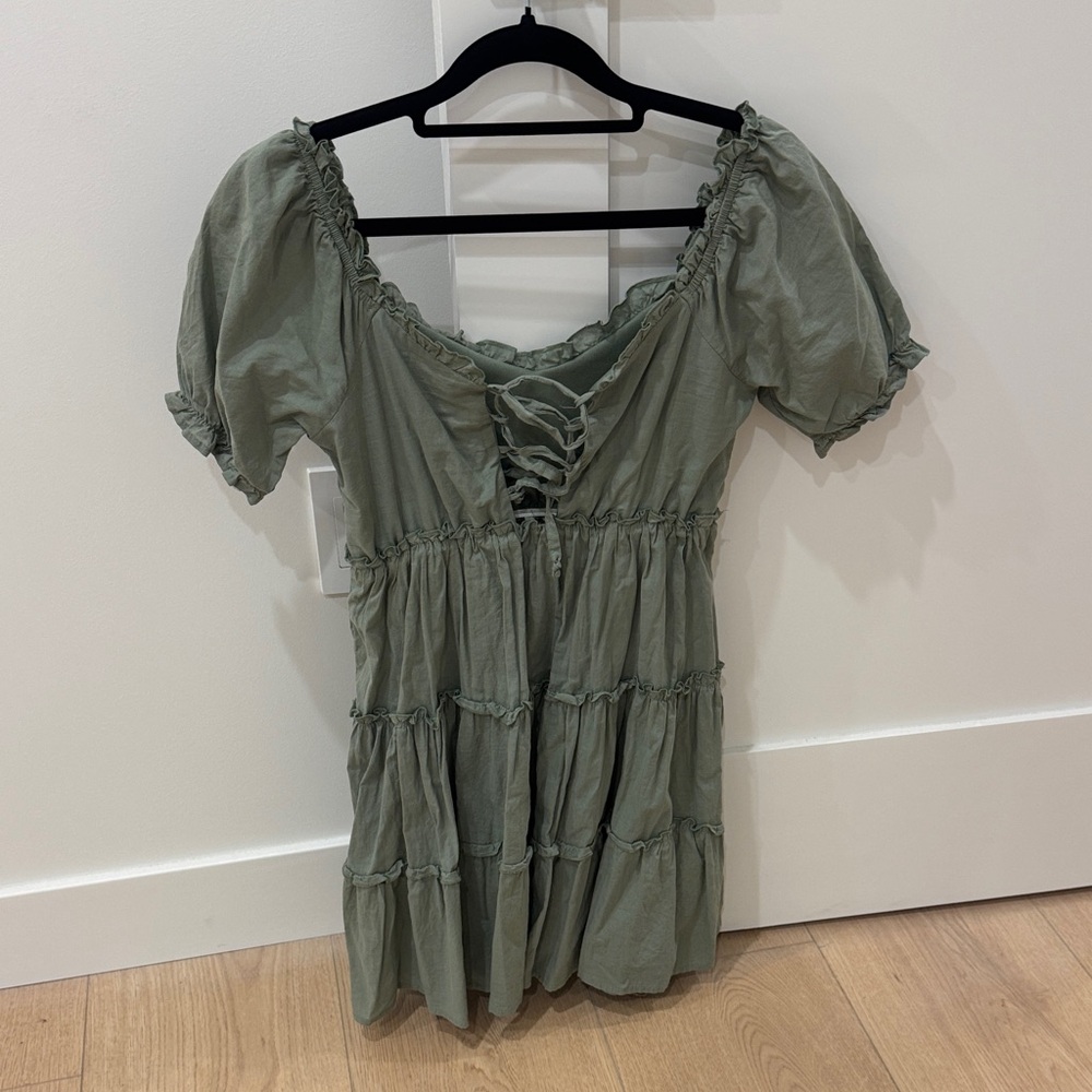 Chic Olive Green Ruffle Mini Dress - Picture 3 of 3